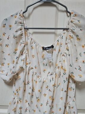 Rainbow Cream Blouse with Yellow Floral Print